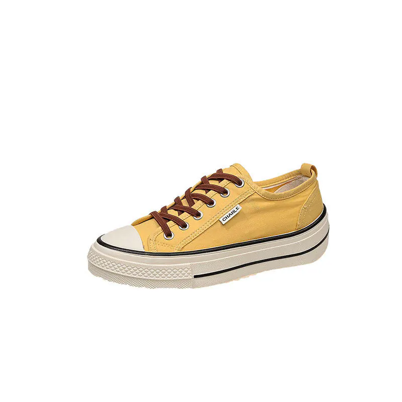 Japanese-Style Retro Dirty Orange Canvas Sneakers — Women's Summer Platform
